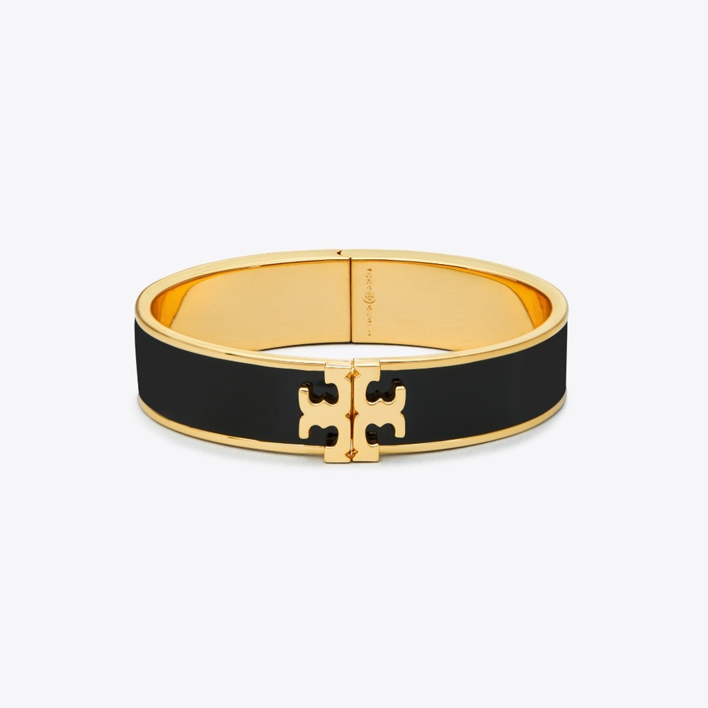 SOLD - Black Kira Enamel Logo Hinged Bracelet